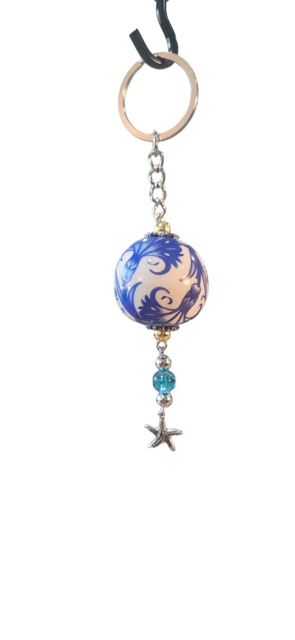 Handmade Blue Ceramic Keychain