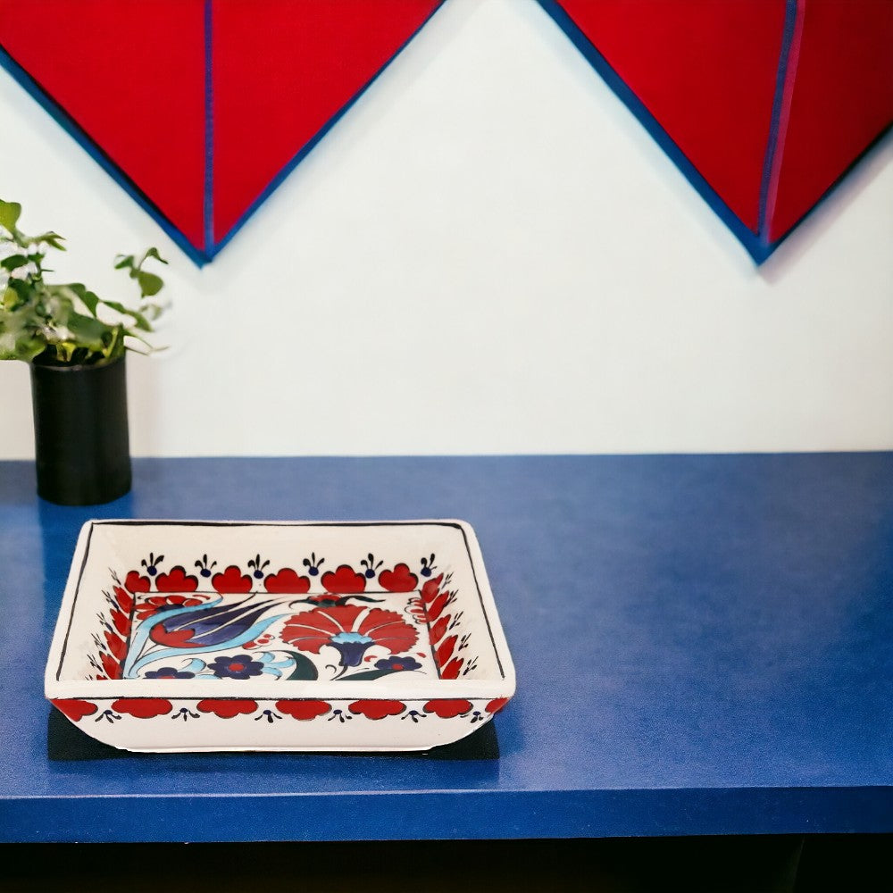 Red Flowers Square Bowl