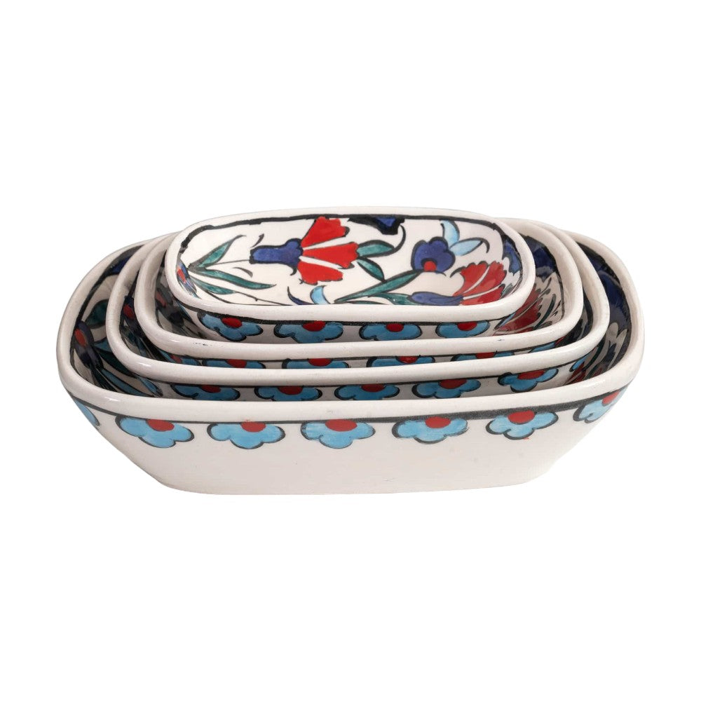 Curved Bowl Set Sapphire Florals