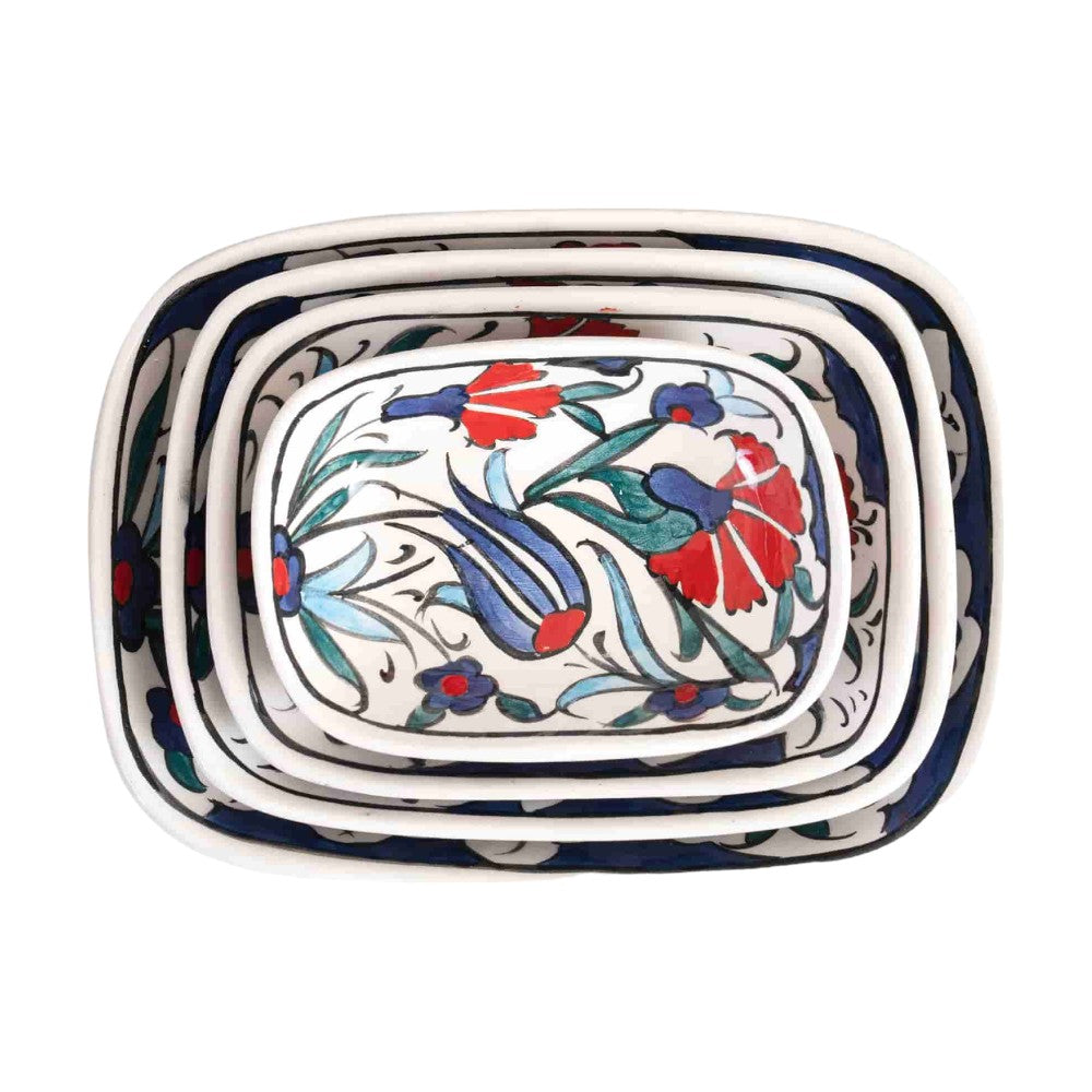 Curved Bowl Set Sapphire Florals